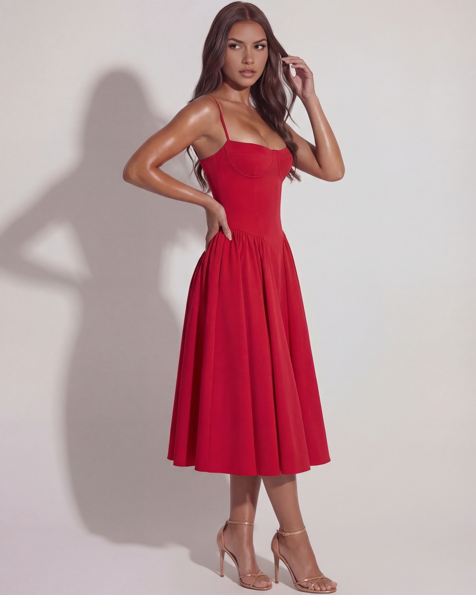 Vestido midi con corsé y falda fluida