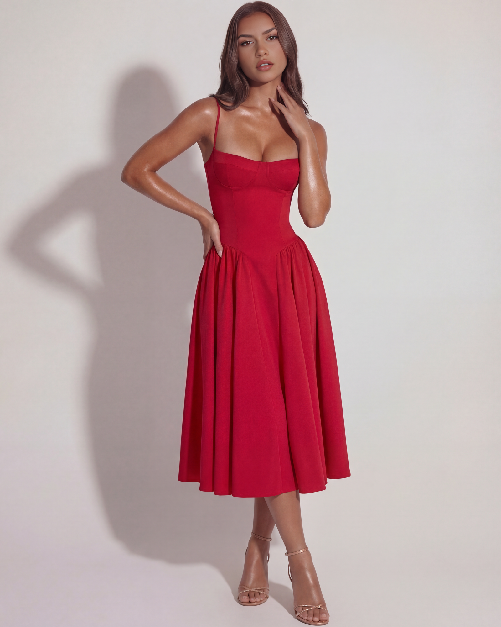 Vestido midi con corsé y falda fluida