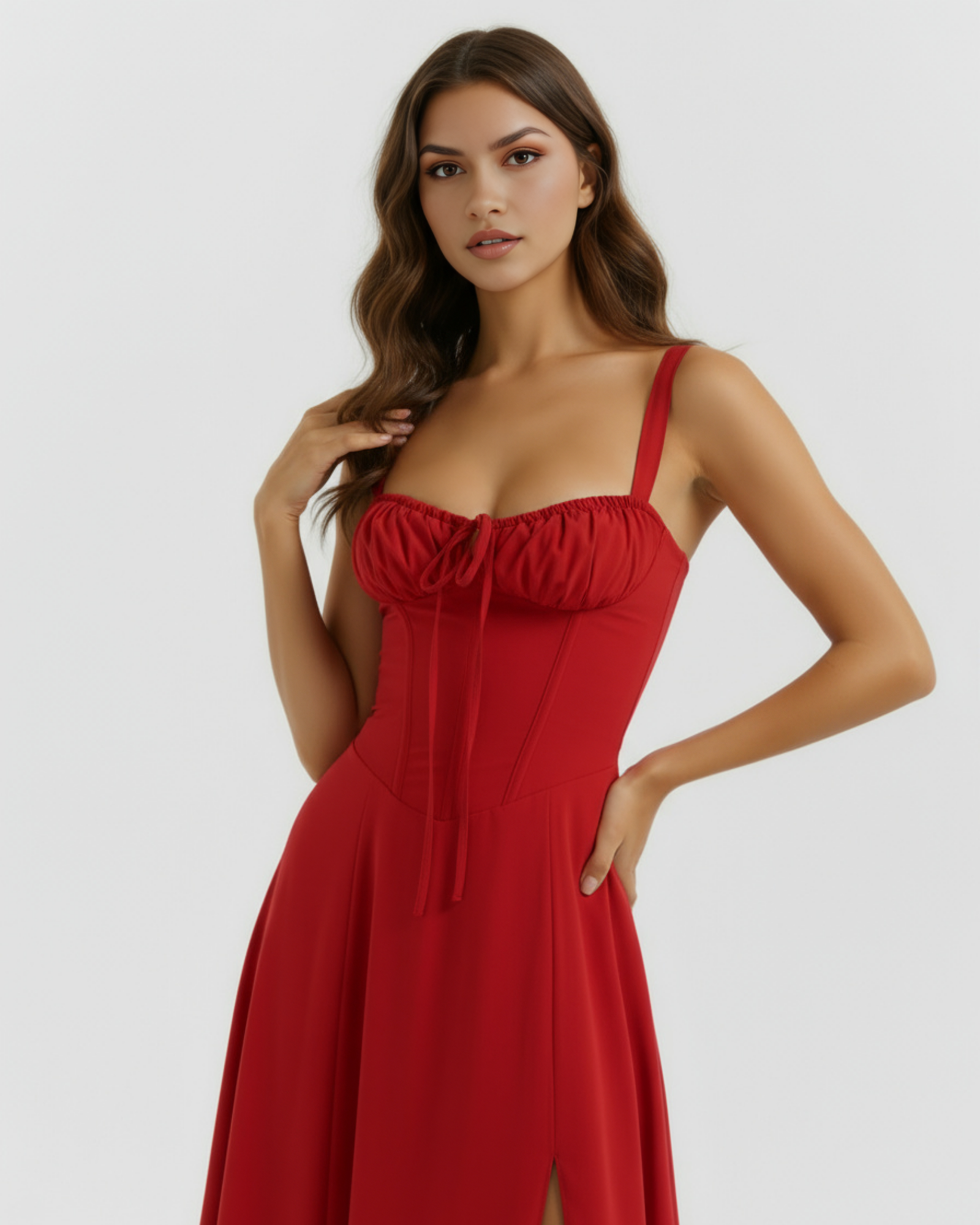 Vestido midi con corsé y abertura