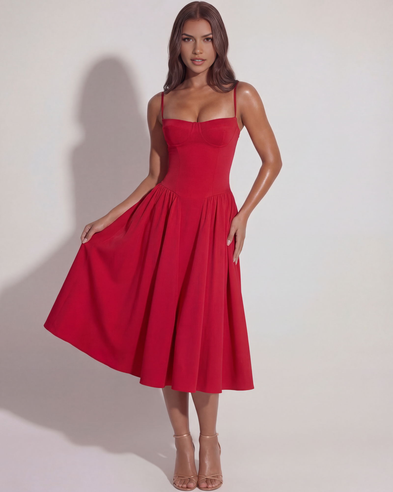 Vestido midi con corsé y falda fluida