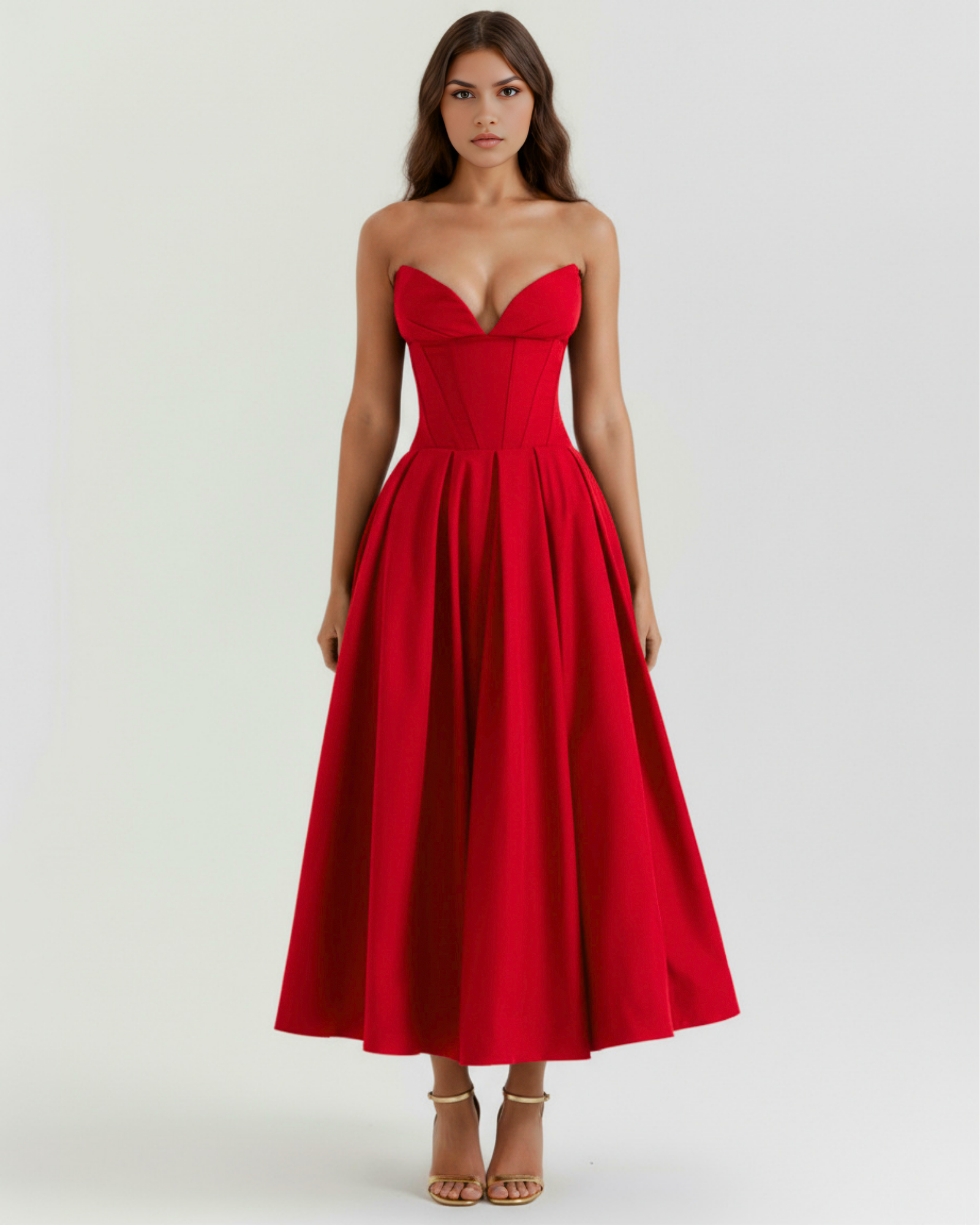Vestido midi palabra de honor con falda amplia