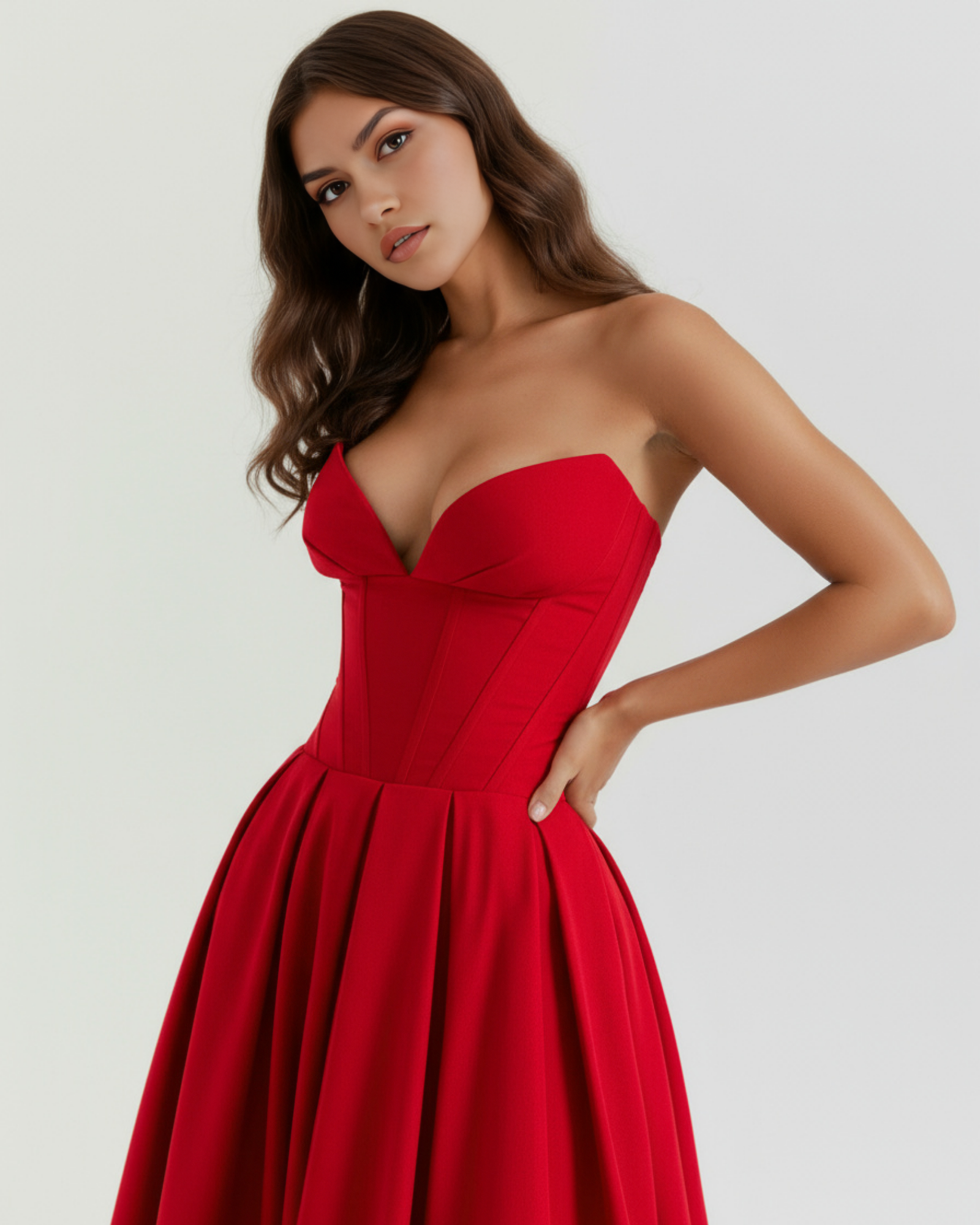 Vestido midi palabra de honor con falda amplia