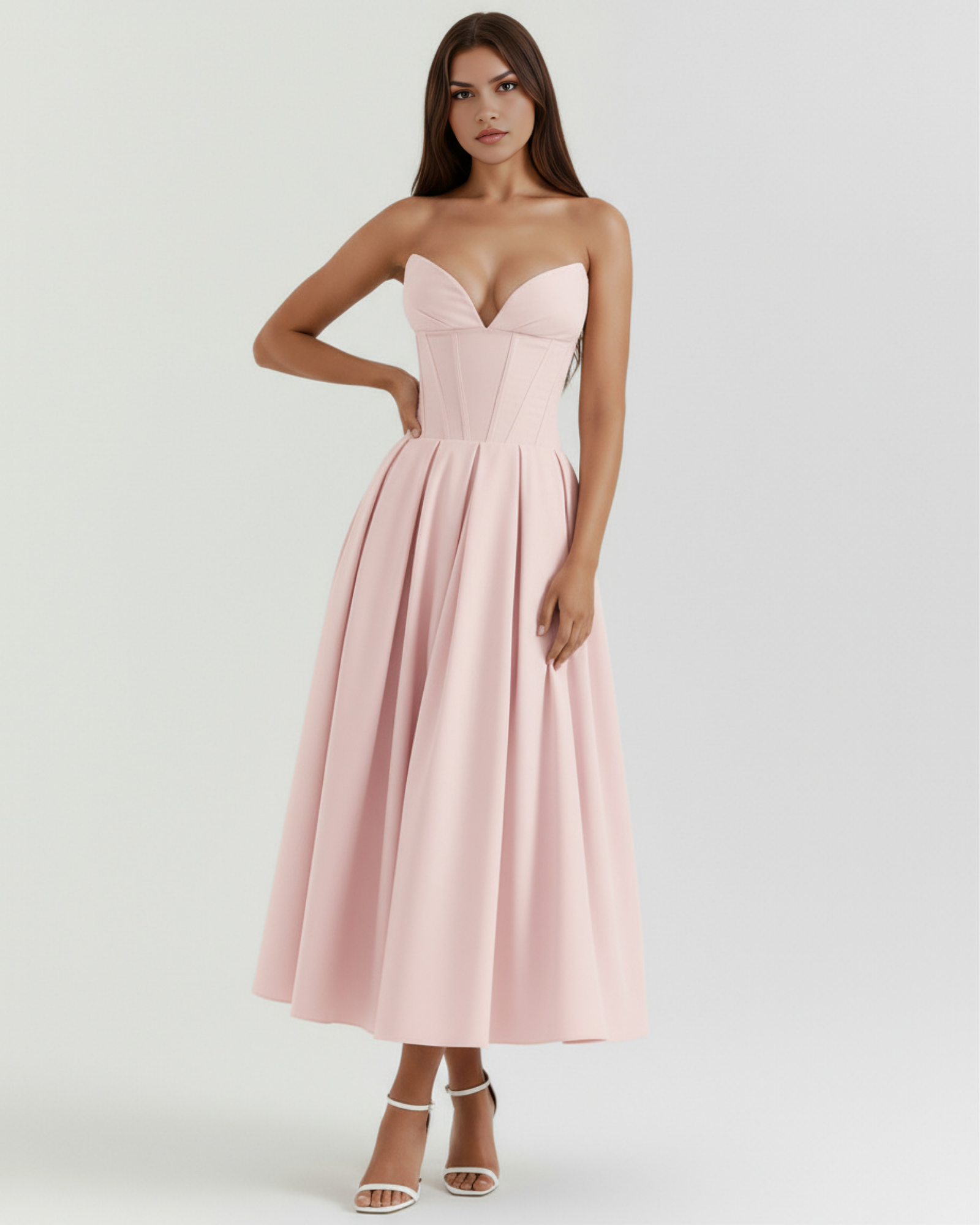 Vestido midi palabra de honor con falda amplia