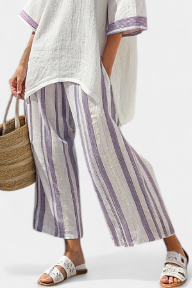 Allegra — Camiseta cómoda y pantalones de bambú a rayas
