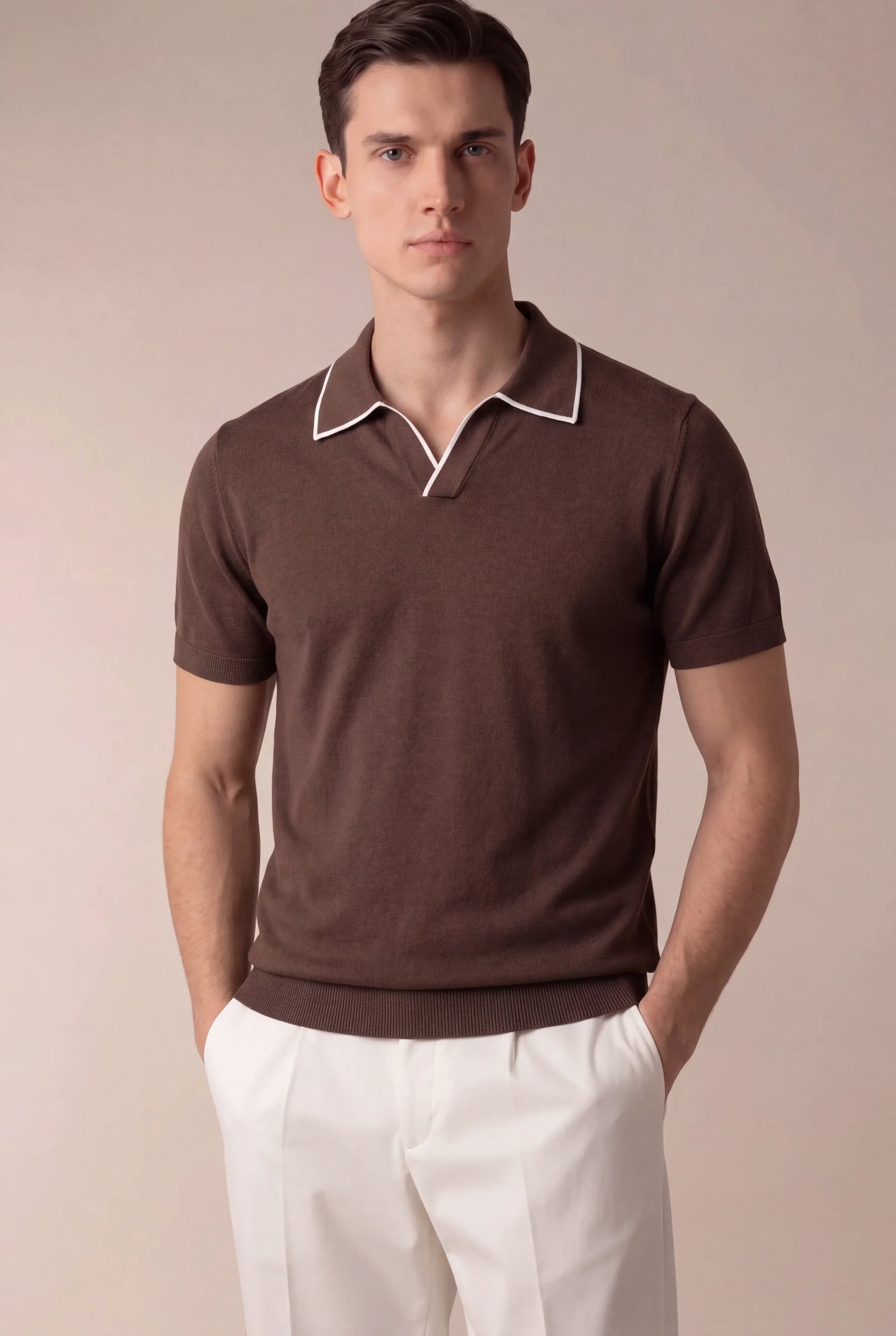 Brown Buttonless Polo