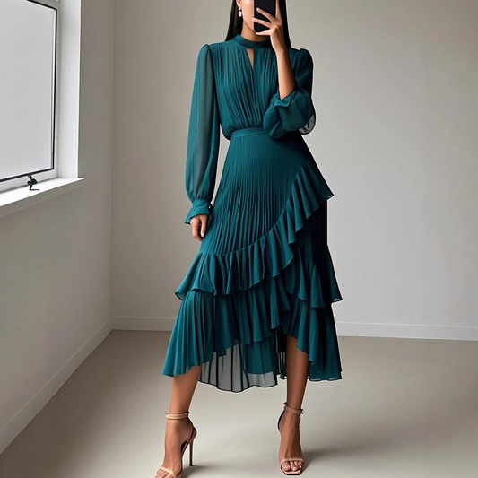 Clara | Vestido midi plisado con volantes