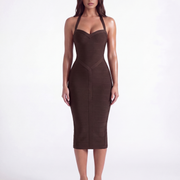 Vestido midi bandage con escote halter