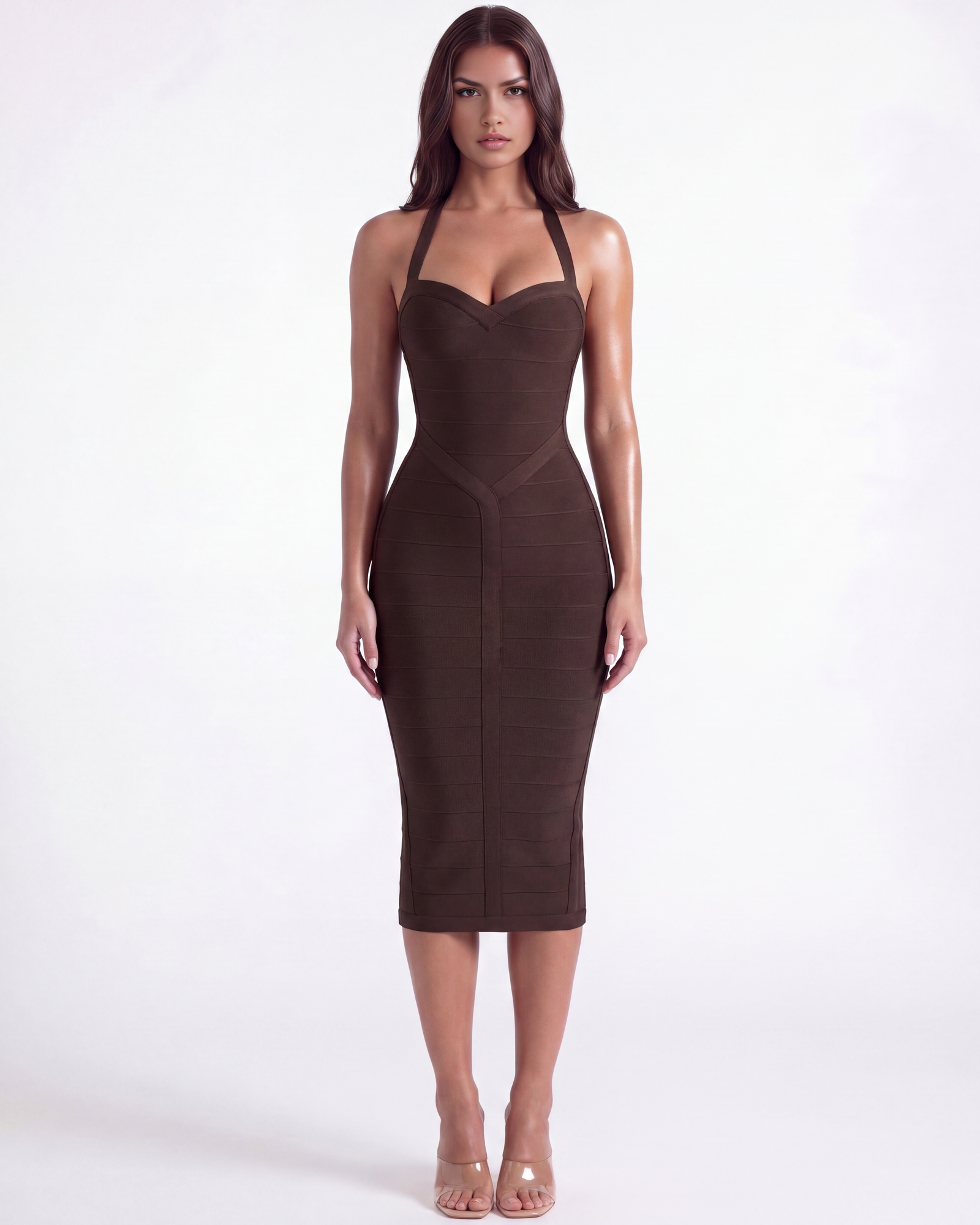 Vestido midi bandage con escote halter
