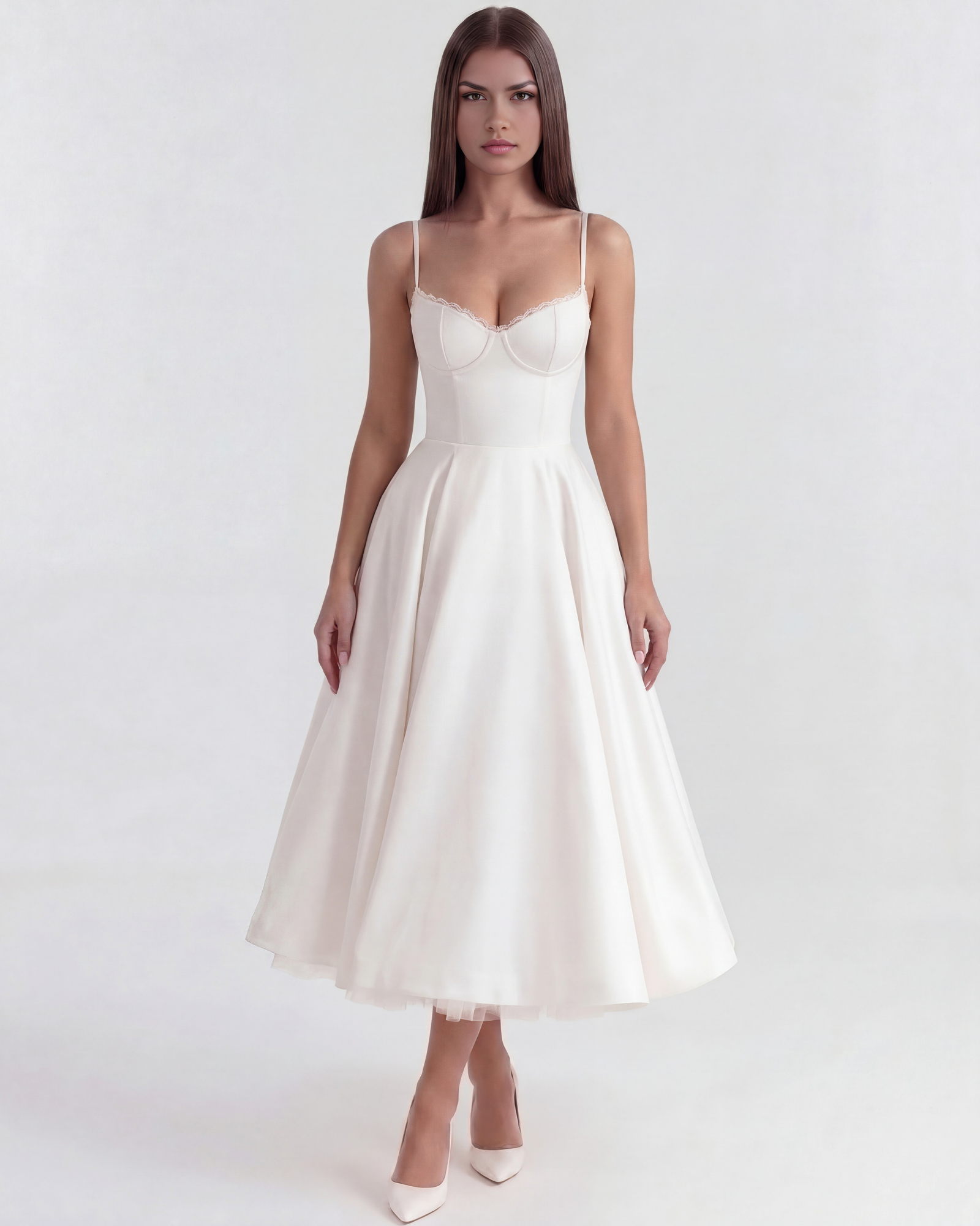 Vestido midi con corsé y falda amplia