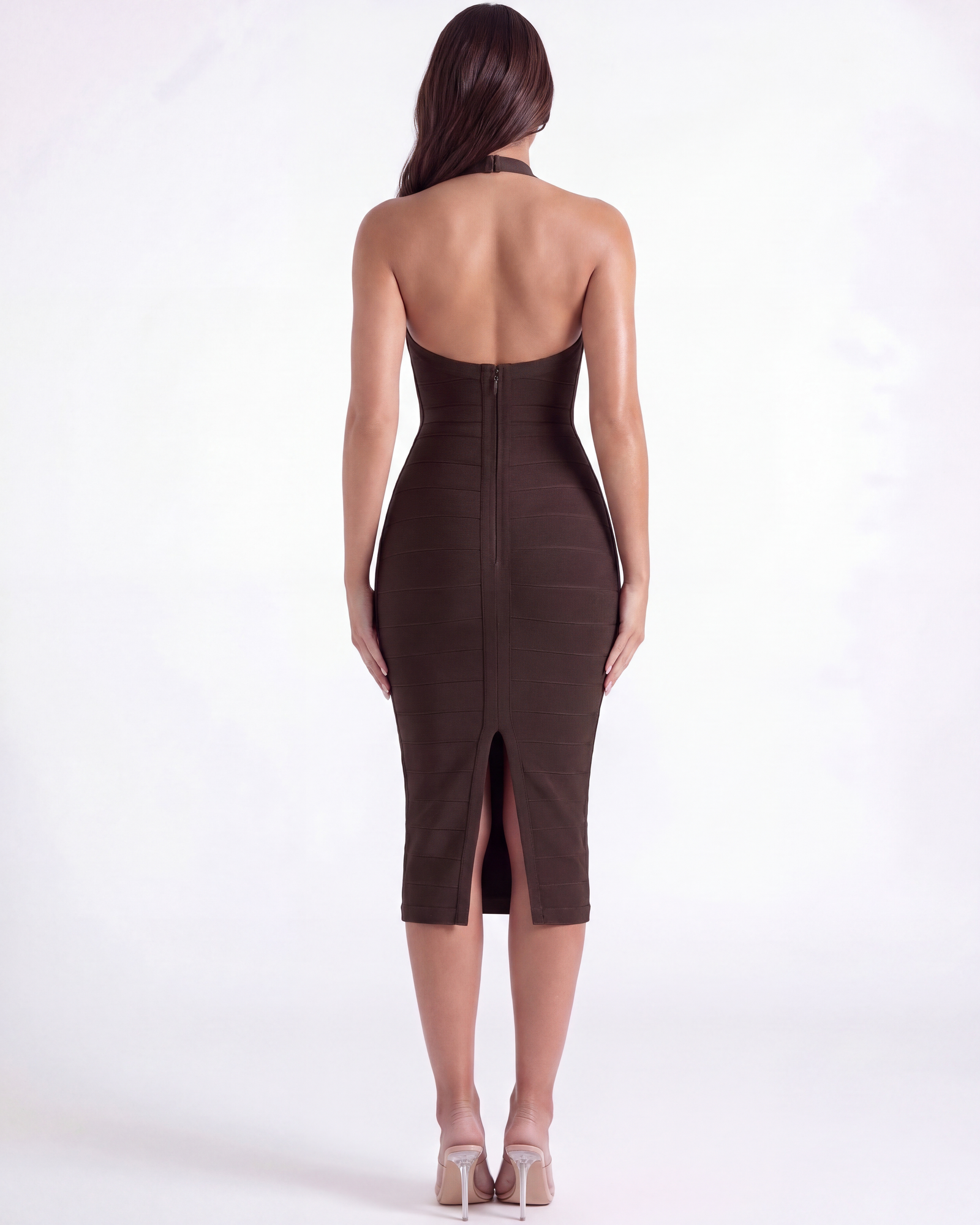 Vestido midi bandage con escote halter