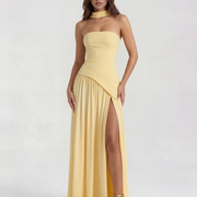 Vestido largo palabra de honor con abertura
