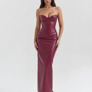 Vestido largo efecto piel con escote palabra de honor
