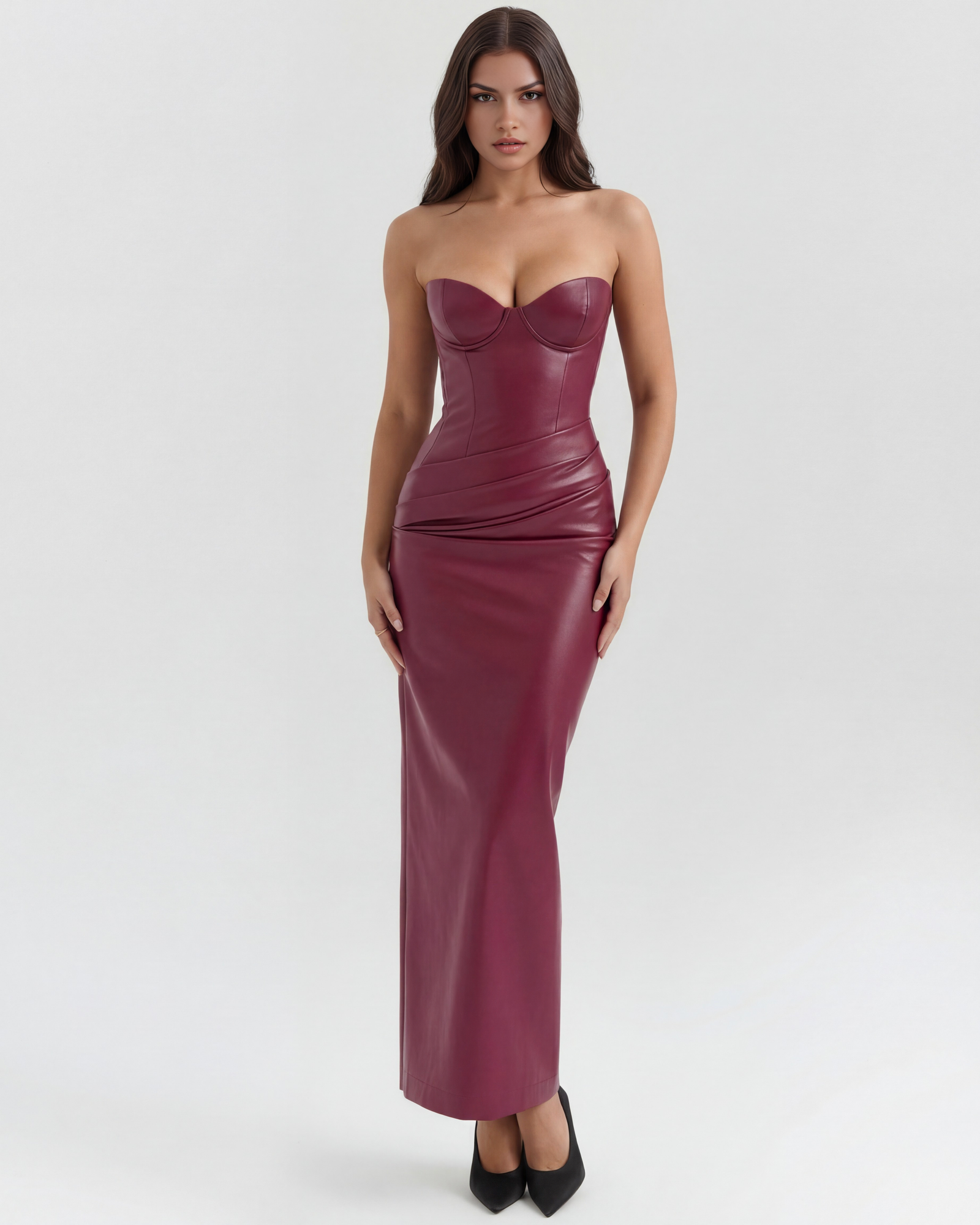 Vestido largo efecto piel con escote palabra de honor