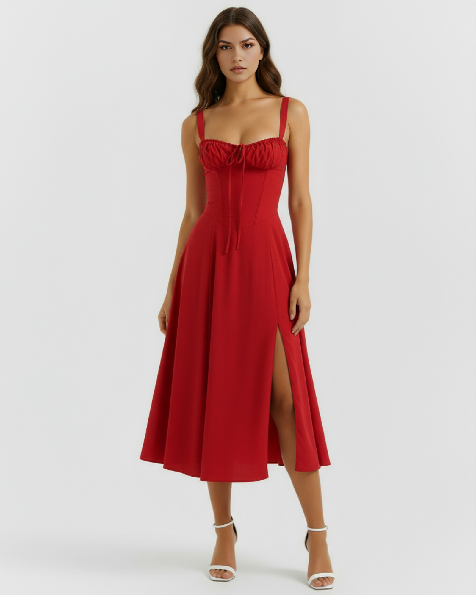 Vestido midi con corsé y abertura