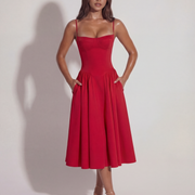 Vestido midi con corsé y falda fluida