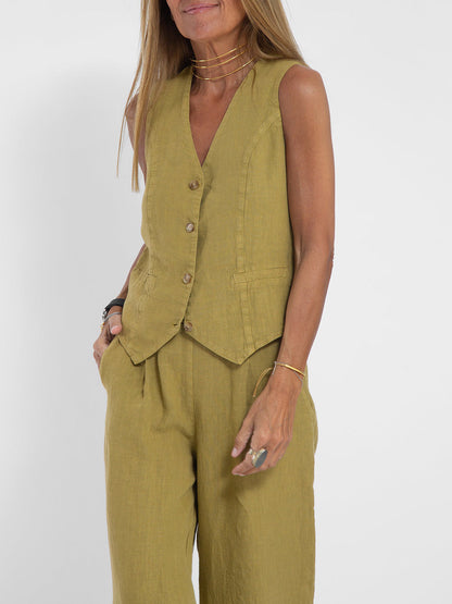 Aira – Conjunto elegante de dos piezas con chaleco y pantalón de pierna ancha
