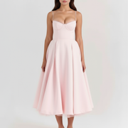 Vestido midi con corsé y falda amplia