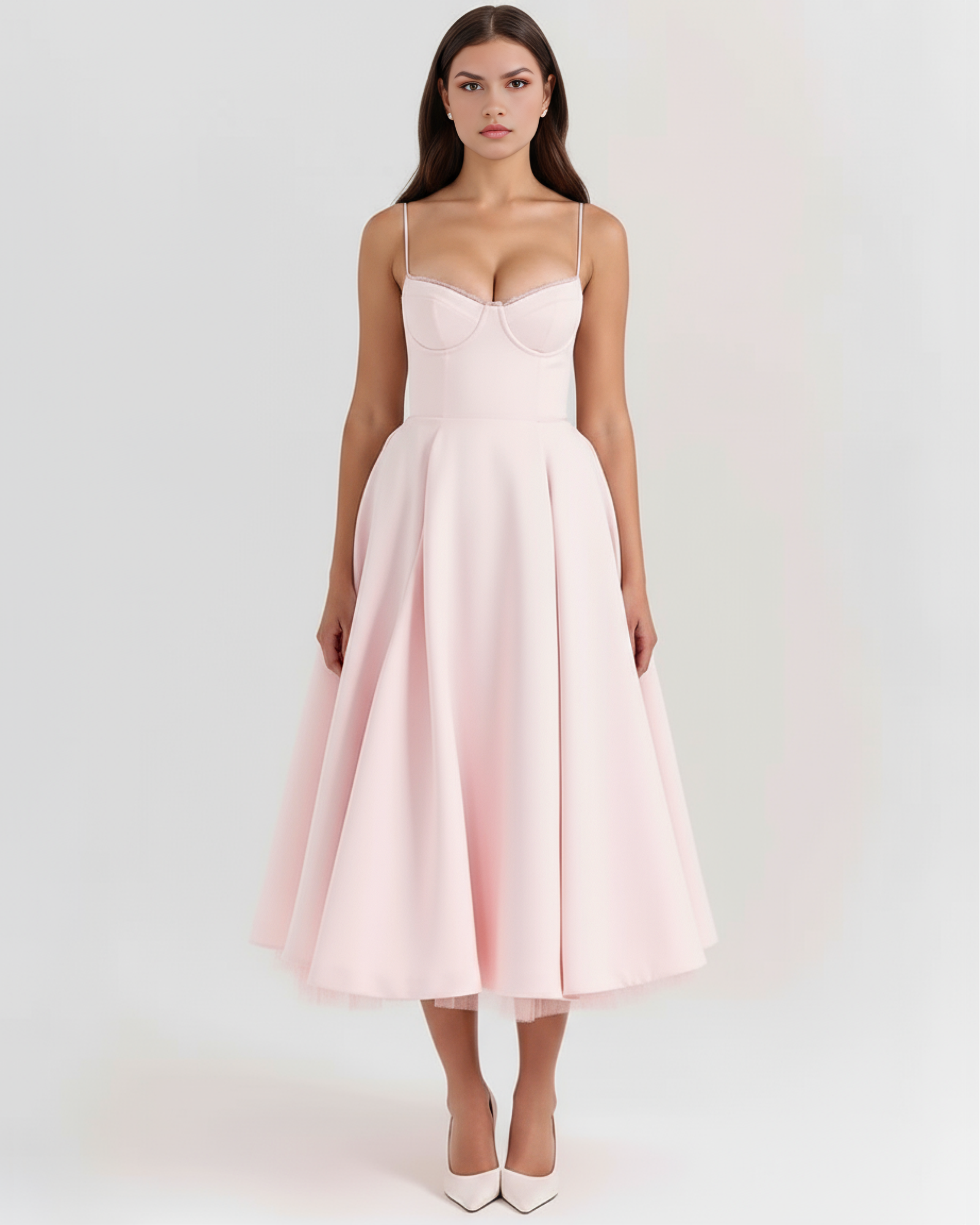 Vestido midi con corsé y falda amplia