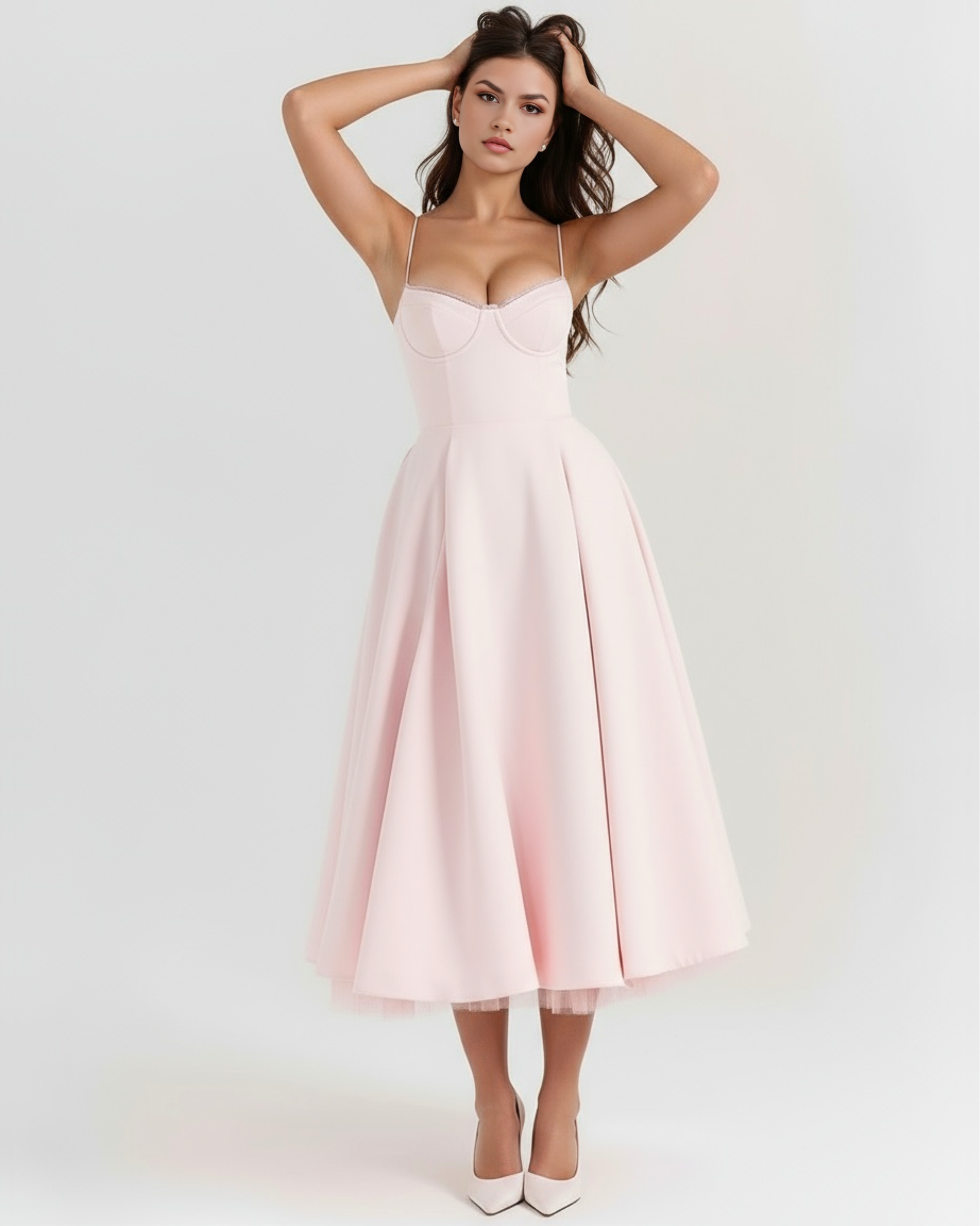 Vestido midi con corsé y falda amplia