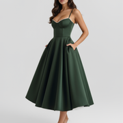 Vestido midi con corsé y falda amplia