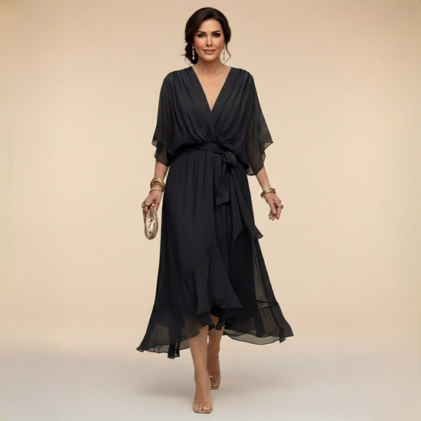 Monica - Vestido de chiffon con escote en V