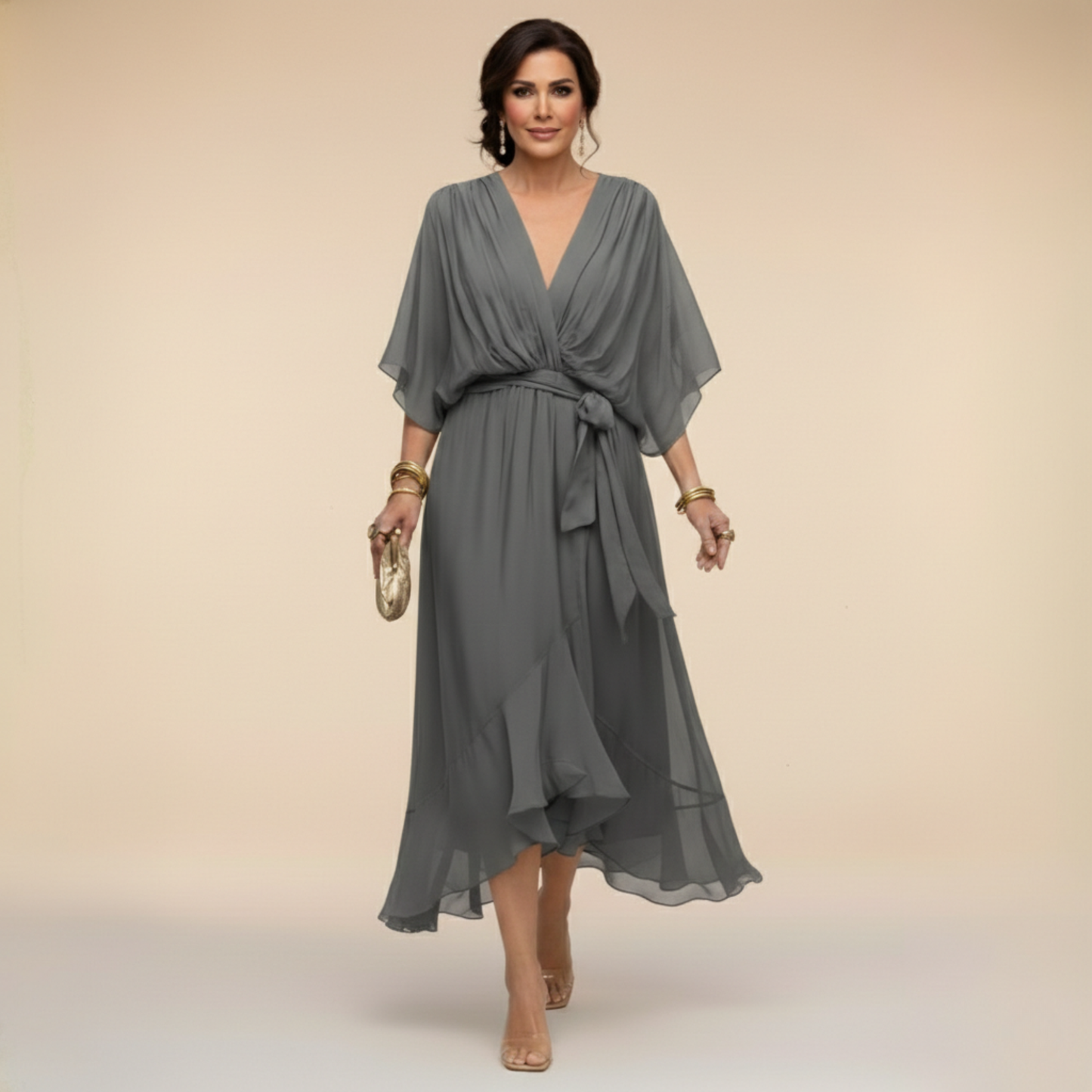 Monica - Vestido de chiffon con escote en V