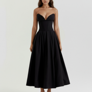 Vestido midi palabra de honor con falda amplia