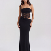 Vestido largo con encaje y tirantes finos
