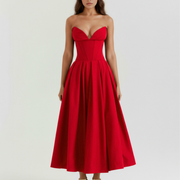 Vestido midi palabra de honor con falda amplia