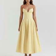 Vestido midi palabra de honor con falda amplia