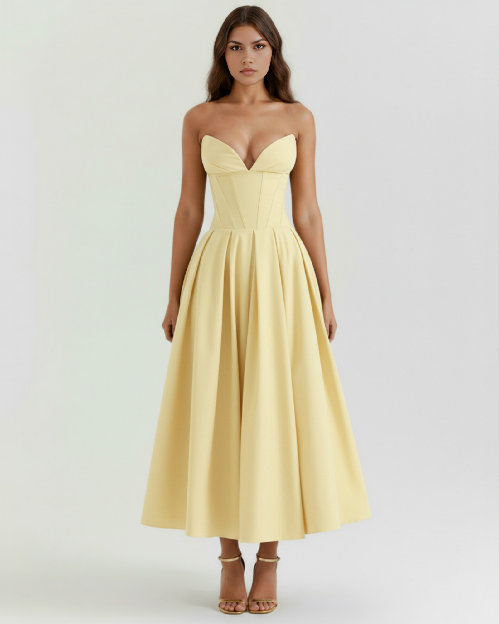 Vestido midi palabra de honor con falda amplia