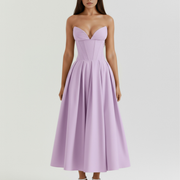 Vestido midi palabra de honor con falda amplia