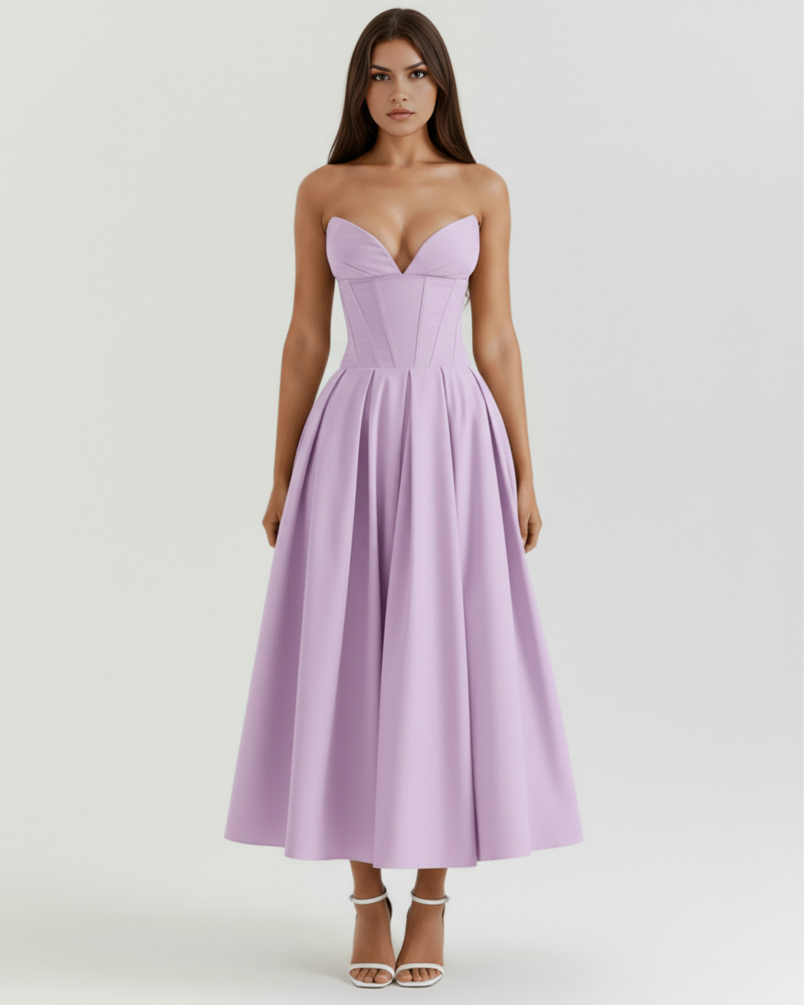 Vestido midi palabra de honor con falda amplia