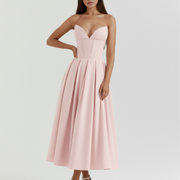Vestido midi palabra de honor con falda amplia