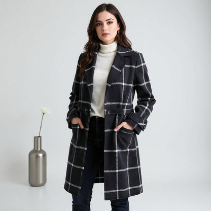 Valeria | Elegante abrigo de lana a cuadros