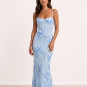 Vestido largo bordado con tirantes