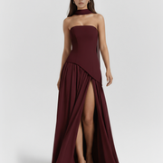 Vestido largo palabra de honor con abertura