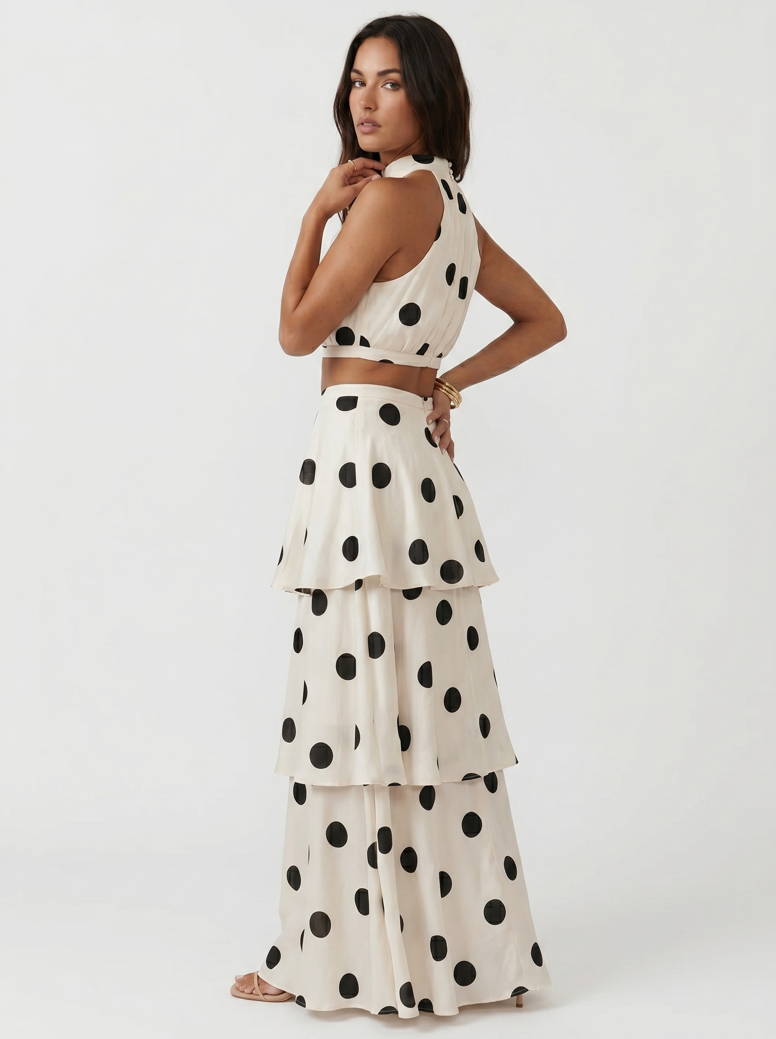 Conjunto top y falda larga de lunares