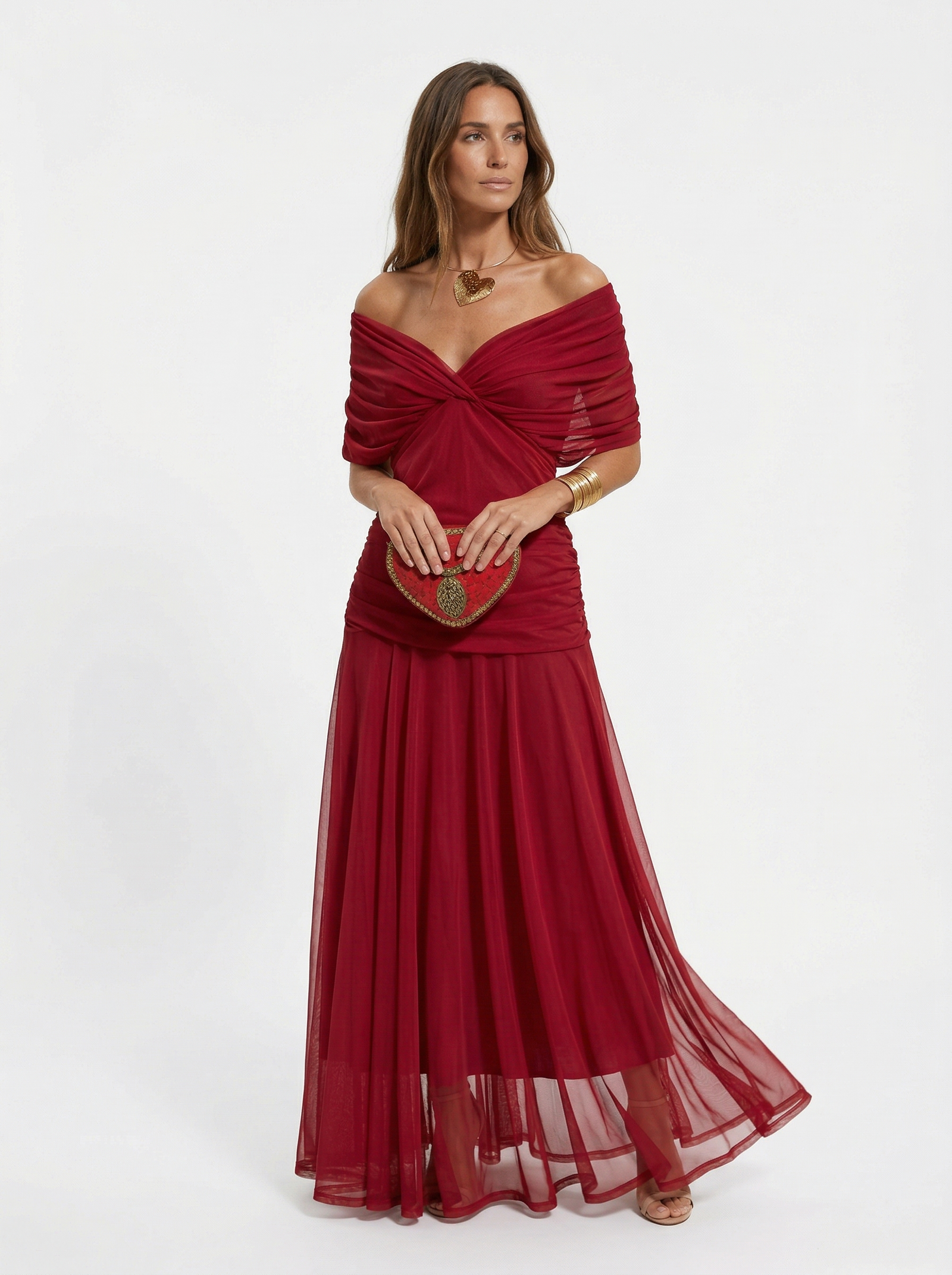 Vestido largo con escote en v