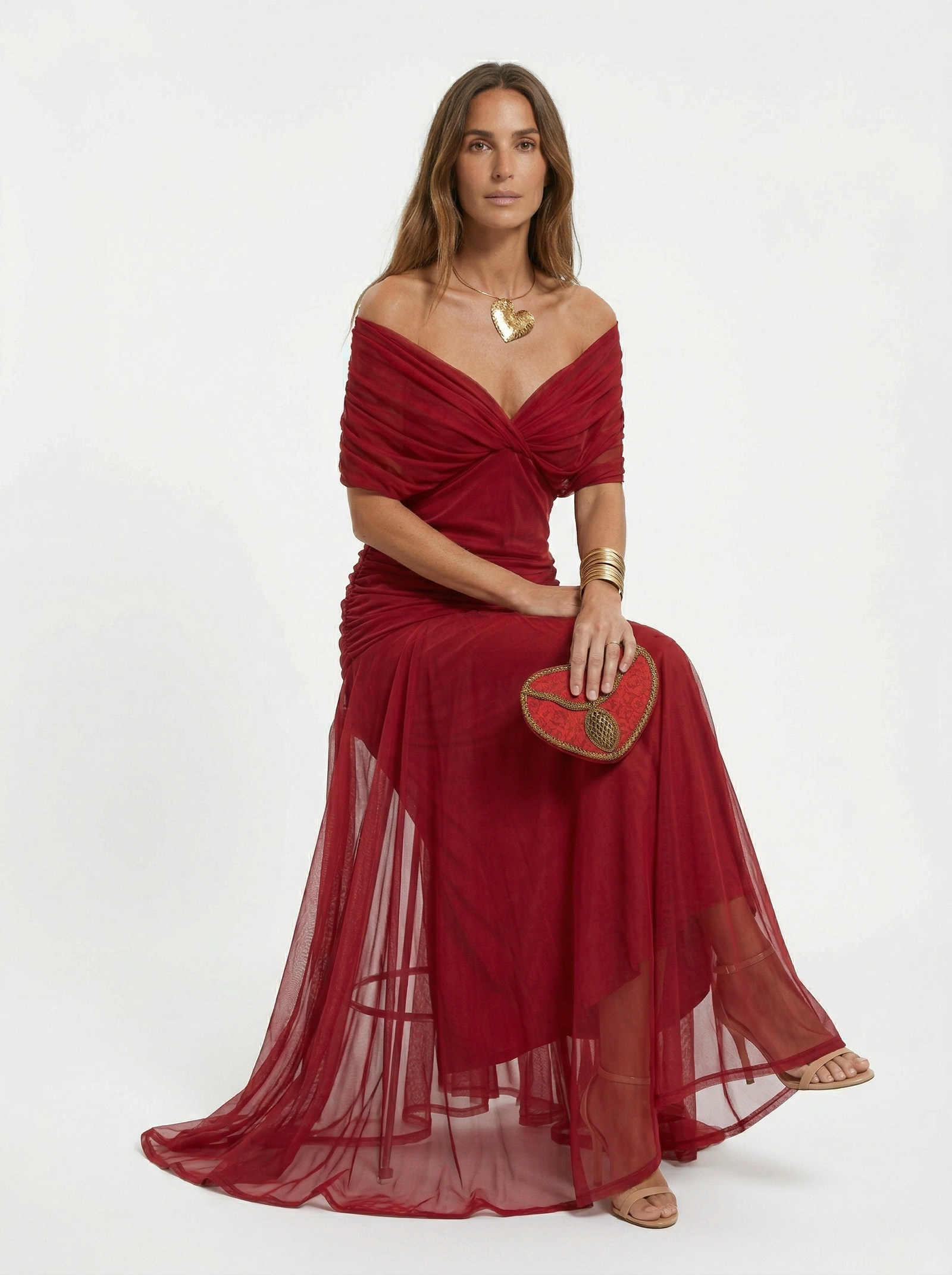 Vestido largo con escote en v