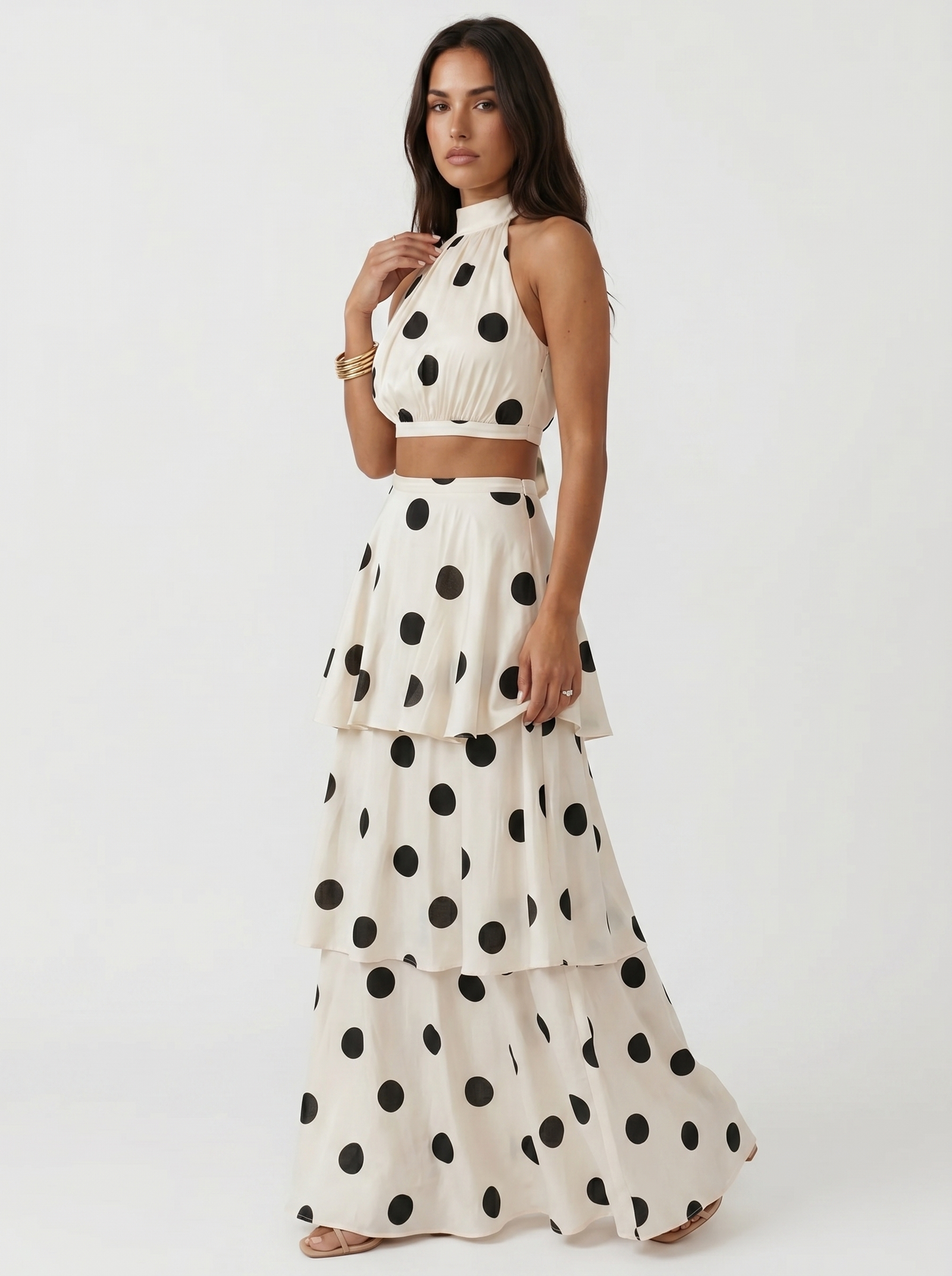 Conjunto top y falda larga de lunares