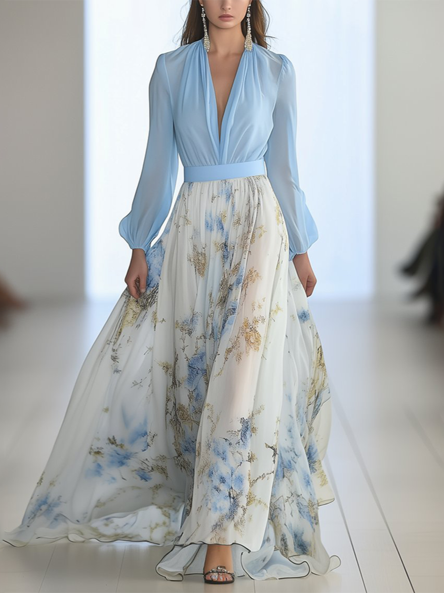 Éléonore – Vestido largo elegante con estampado floral