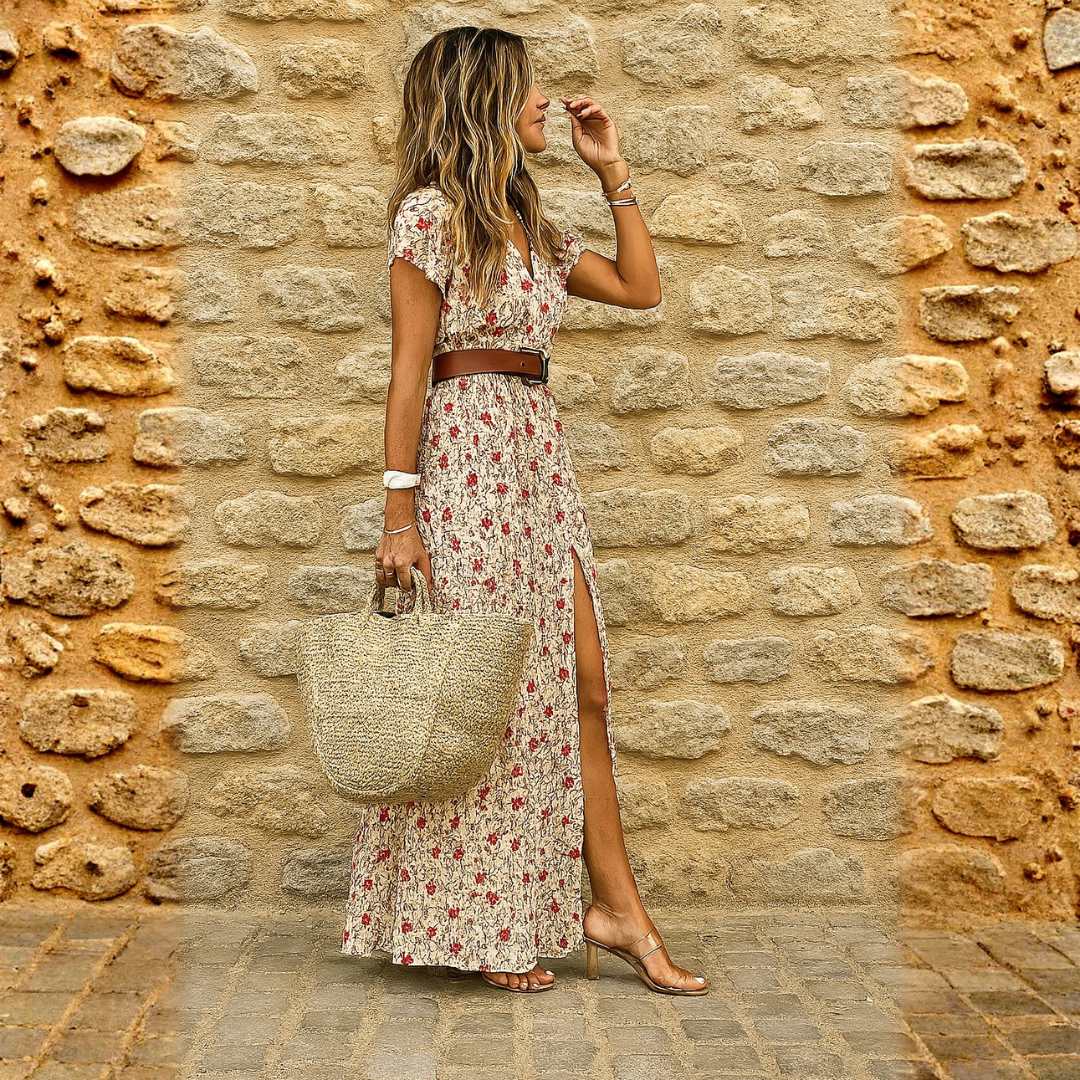 Justine™ – Vestido largo bohemio fluido con cinturón