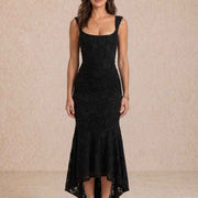 Vestido midi con drapeado y escote cuadrado