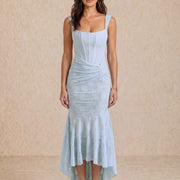 Vestido midi con drapeado y escote cuadrado