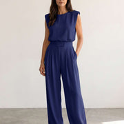 Conjunto fluido de top estructurado y pantalón ancho