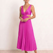 Vestido midi plisado con escote en V