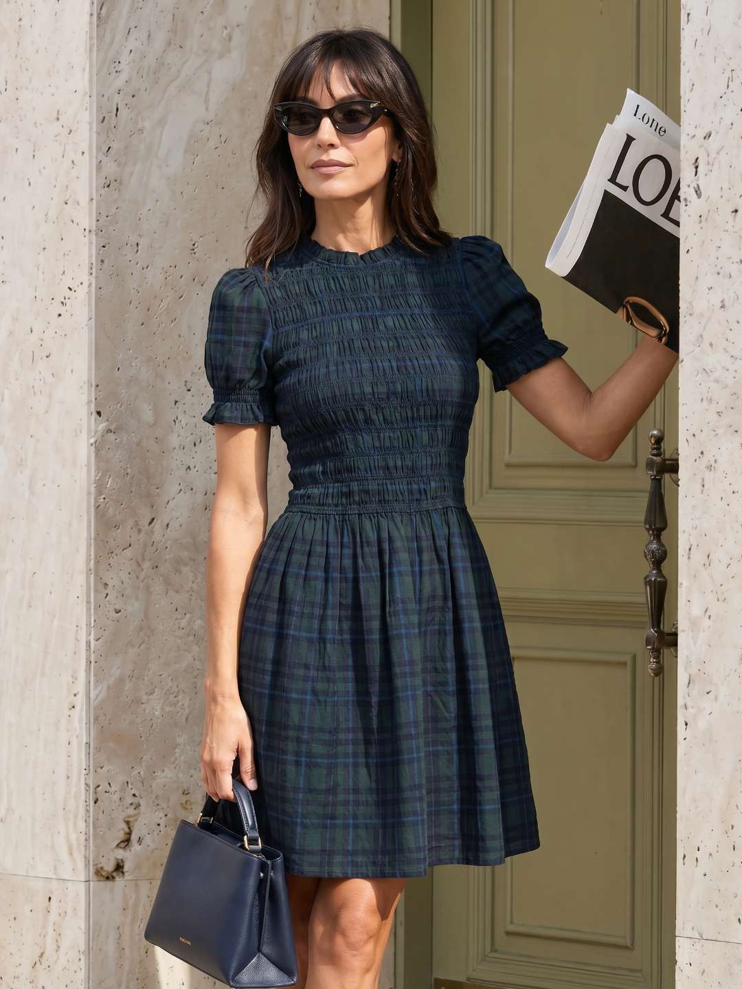 Vestido a cuadros nido de abeja