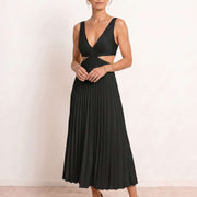 Vestido midi plisado con escote en V