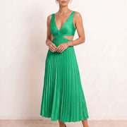 Vestido midi plisado con escote en V